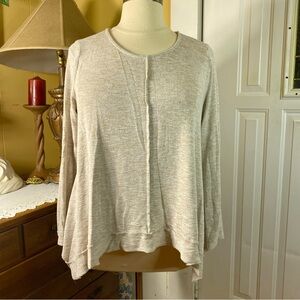 UMGEE Heather Oatmeal Raw Split Asymmetrical Hem Swing Loose Fit Knit Top XL